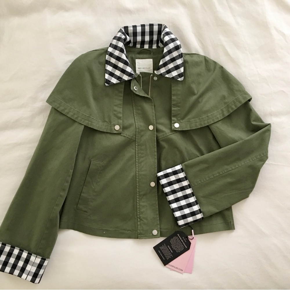 π AVEC LES FILLES Gingham Trim Cape Jacket S - Picture 5 of 8